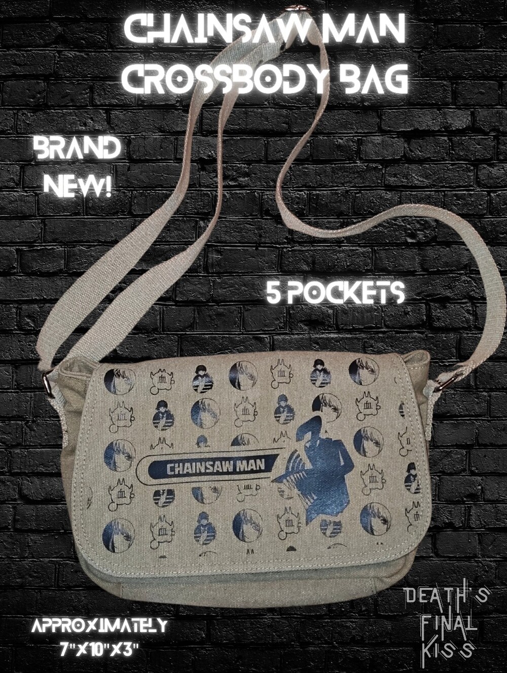 🆕 Chainsaw Man Canvas Crossbody Bag Anime Manga Messenger 5 Pockets Purse